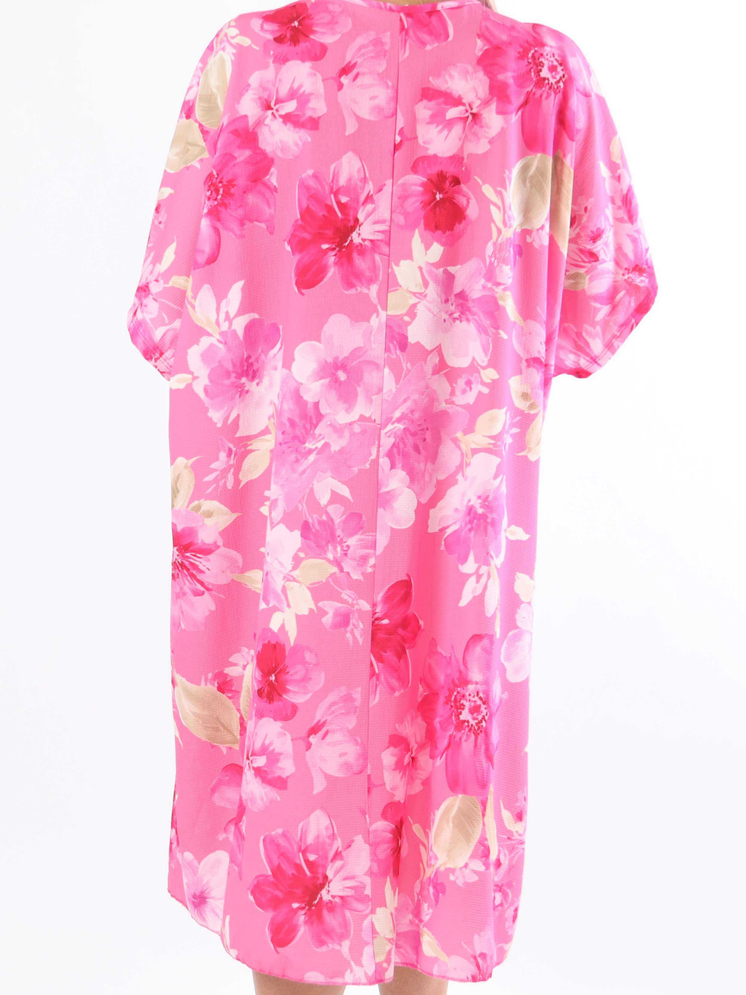 Mallie - Plus size skjortekjole med blomsterprint med v-udskæring